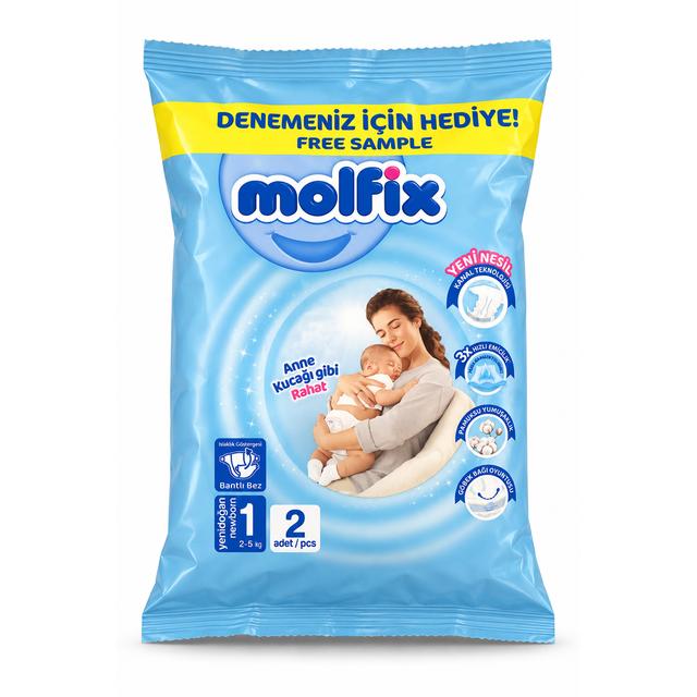 Molfix - Free Sample Number 1 - Newborn Tape Diaper Pack - 2-5kg - 2 Diapers