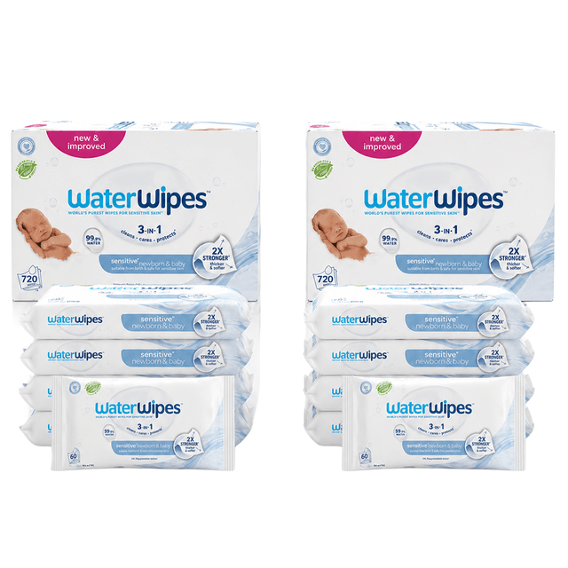 Waterwipes - Original Plastic-Free Water Wipes 99.9% Water - 2Carton 24×60 Wipes