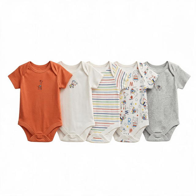Mothercare - 5 Short Sleeve Bodysuits - Unisex Safari - Up to 1m