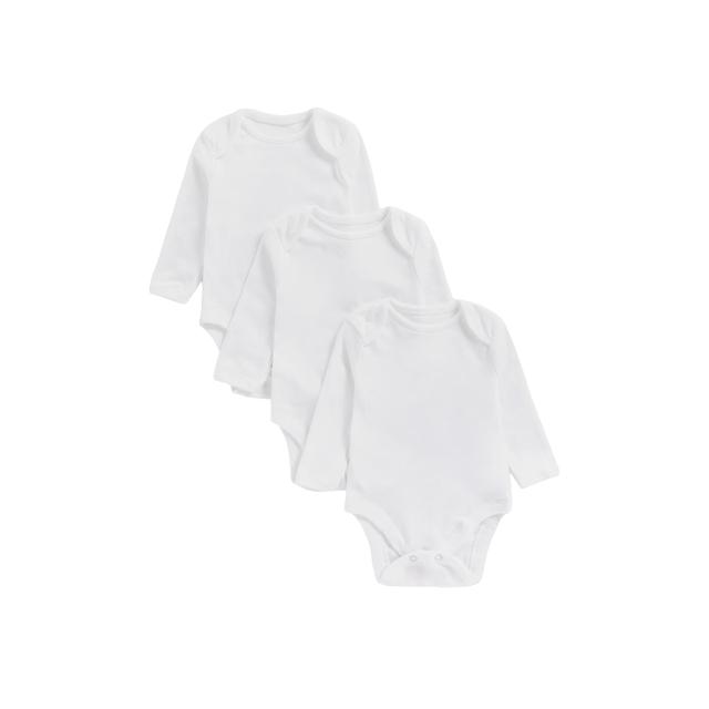 Mothercare - 3 Long Sleeve Bodysuits White - Tinybaby