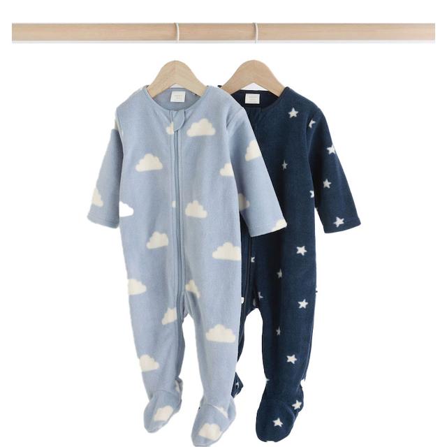 Next - Blue Baby Microfleece Sleepsuits - 2 pack - 0-3 months