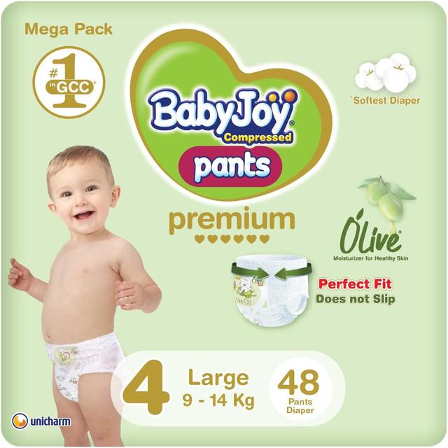BabyJoy - Number 4 - Large Olive Premium Pants Diapers Pack, 9-14kg - 48 Diapers