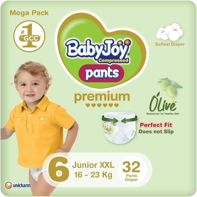 BabyJoy - Number 6 - 2XL Olive Premium Pants Diapers Pack, 16-23kg - 32 Diapers