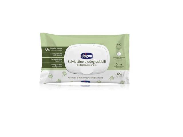 Chicco - Biodegradable Baby Wipes - 0+m - 60 Pcs