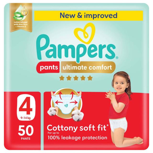 Pampers - Mega Ultimate Comfort Pants 4 Lotion Infused With Aloe Vera & Vitamin E Size 9 -14kg - 50 Diapers