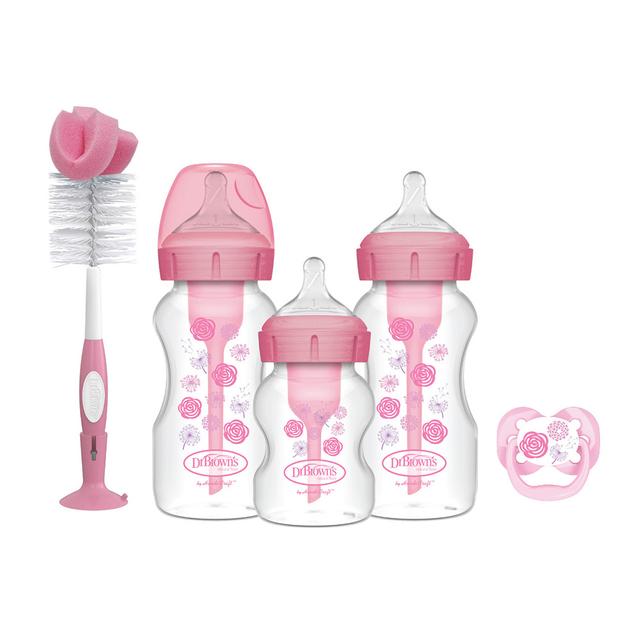 Dr.Brown's - Baby Bottle Set Wide Neck Plastic Options+ 5 pcs - Pink
