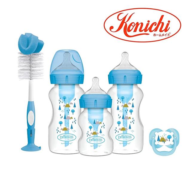 Dr.Brown's - Baby Bottle Set Wide Neck Plastic Options+ 5 pcs - Blue