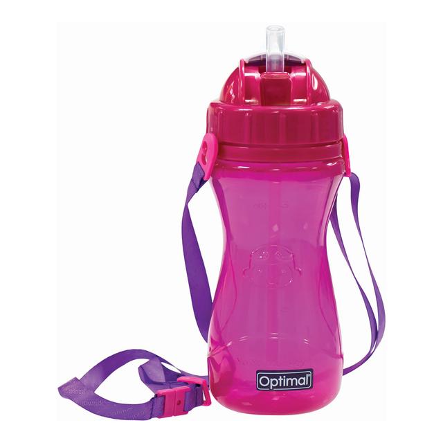Optimal P.P silicone straw bottle 12m+, 500ml - Pink