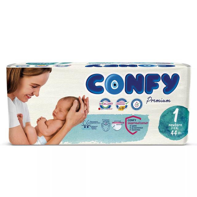 Confy - Premium Baby Diapers - number 1 - Size 2-5kg - 44 Diapers