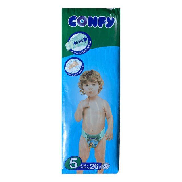 Confy Number 5 - Junior elastic baby diapers pack, 11-25Kg, 26 Diapers