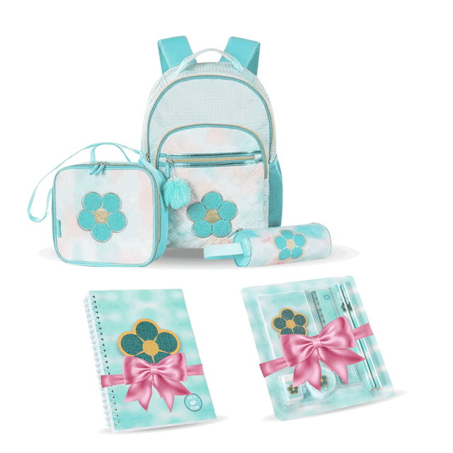 Eazy Kids - Set of 3 Backpack With Lunch Bag and Pencil Case - Flora Green
