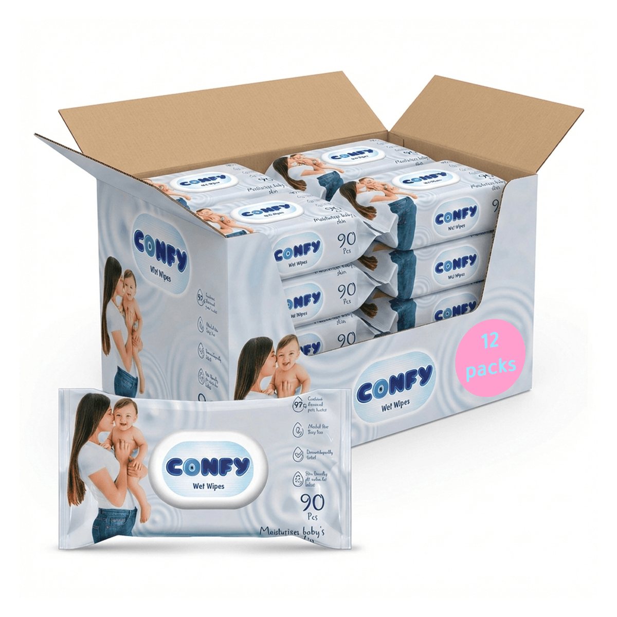 Confy - Sensitive Skin Wet Wipes Carton - 12 Packs