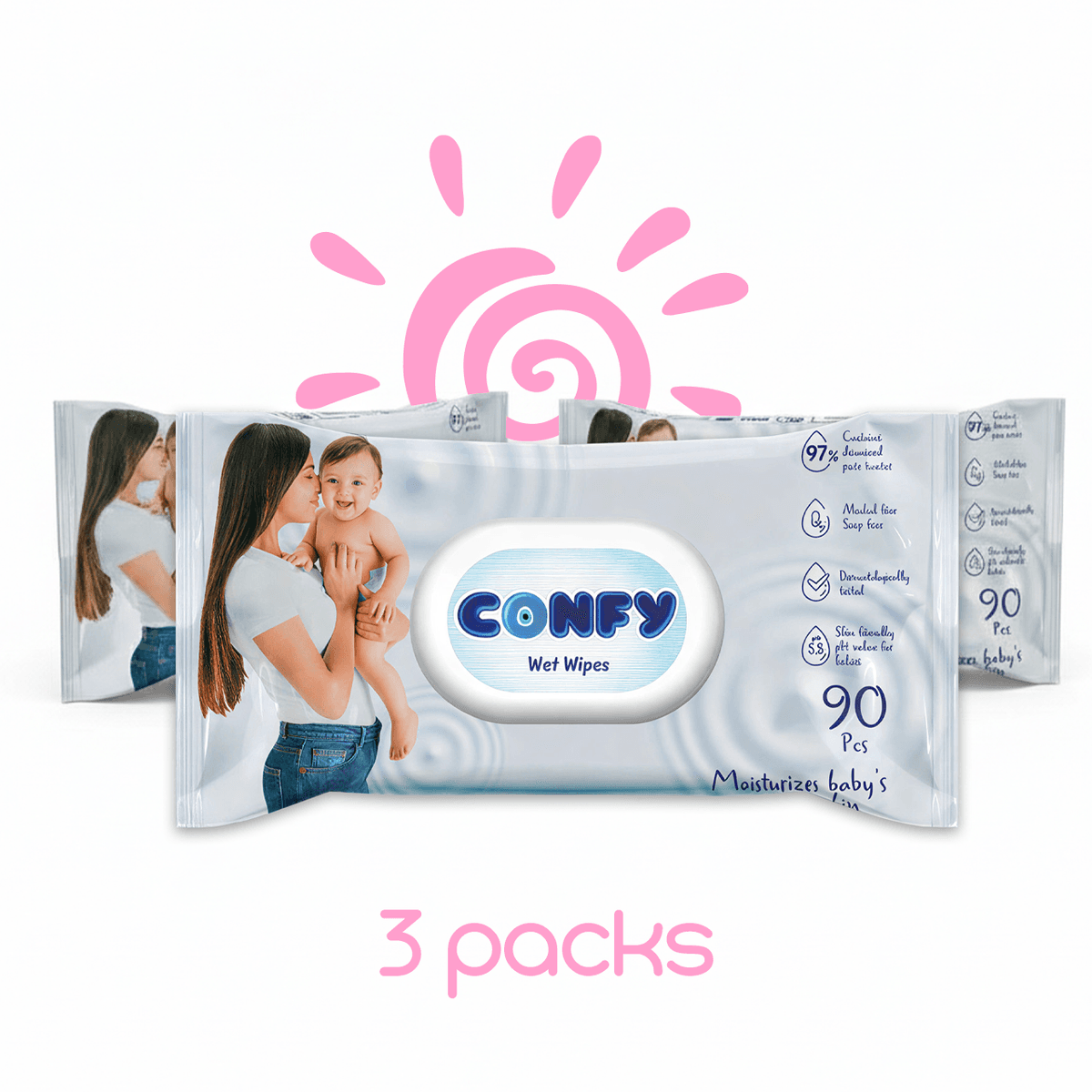 Confy - Sensitive Skin Wet Wipes - 3 Pcs