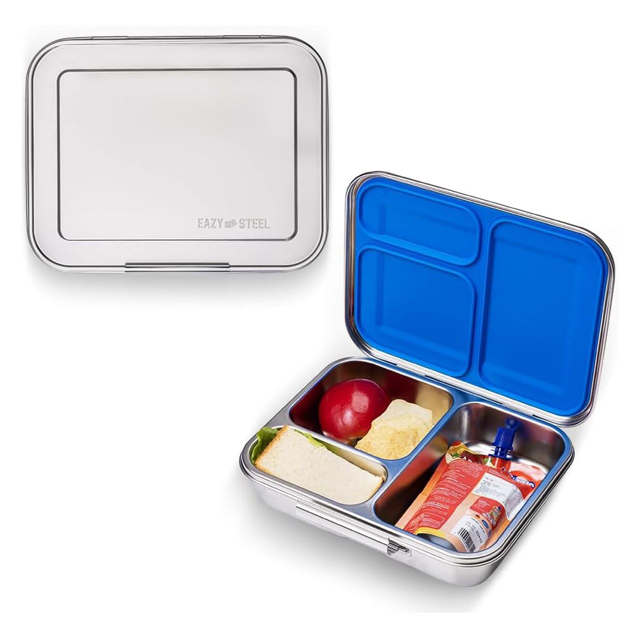 Eazy Kids - 3 Compartment Bento Steel Lunch Box - Blue