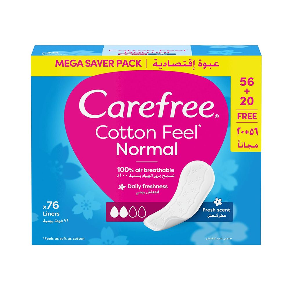 Carefree Panty Liners, Cotton, Fresh Scent, normal size - Pack of 56 + 20