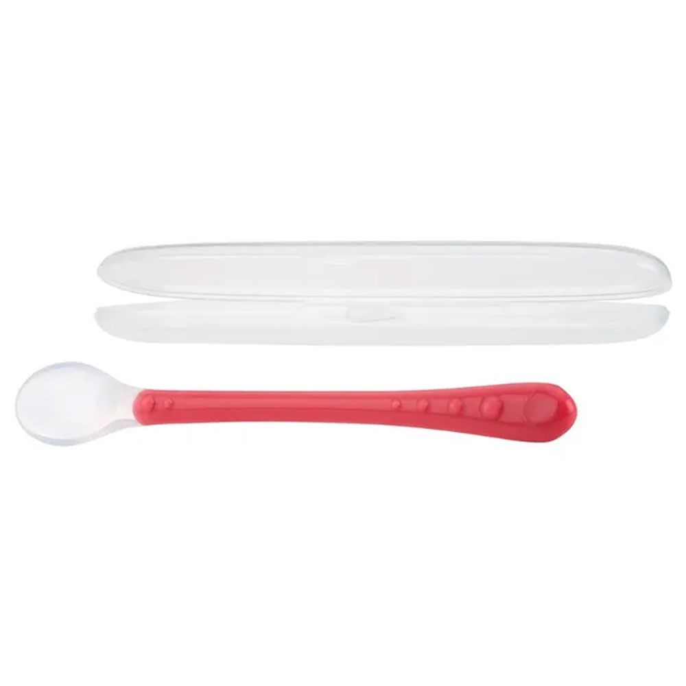 Nuby - Soft Silicone Feeding Spoon With Case +3 months - Pink