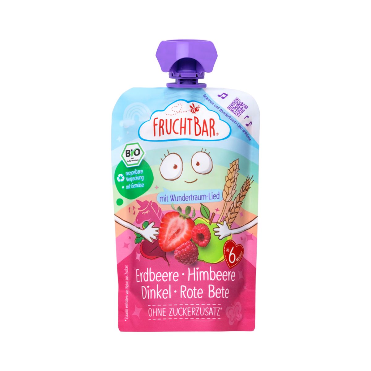 Fruchtbar - Baby Puree Squeeze Pouch 100G - Green Apple, Berry, Strawberry, Semolina & Beetroot