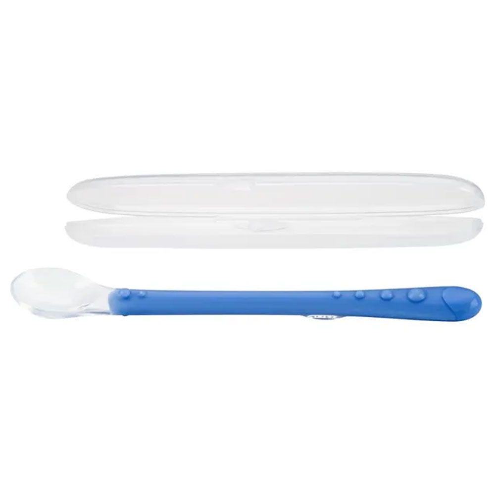 Nuby - Soft Silicone Feeding Spoon With Case +3 months - Blue