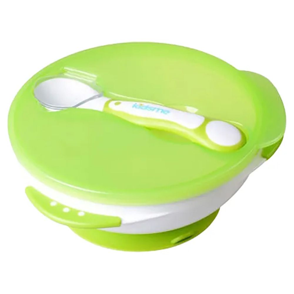 Kidsme - Suction Bowl with Ideal Temperature Feeding Spoon Set +9 months - Lime
