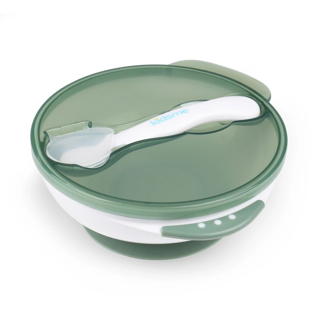 Kidsme - Suction Bowl with Ideal Temperature Feeding Spoon Set +9 months - Gray
