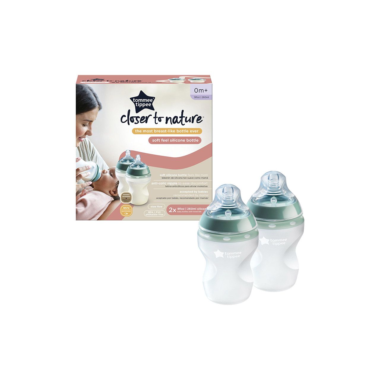 Tommee Tippee - Closer to Nature 260ml Silicone Baby Bottle 0+m