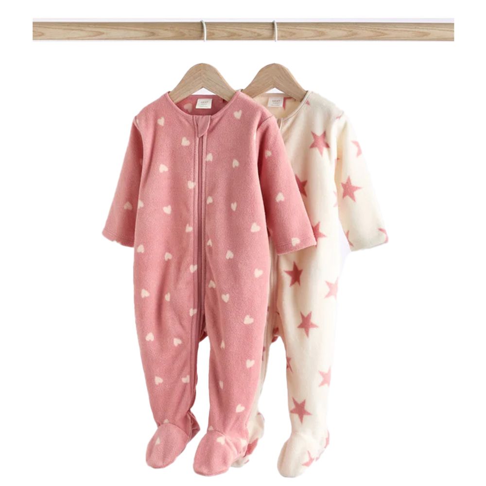 Next - Pink Baby Microfleece Sleepsuits - 2 pack - 3-6 months