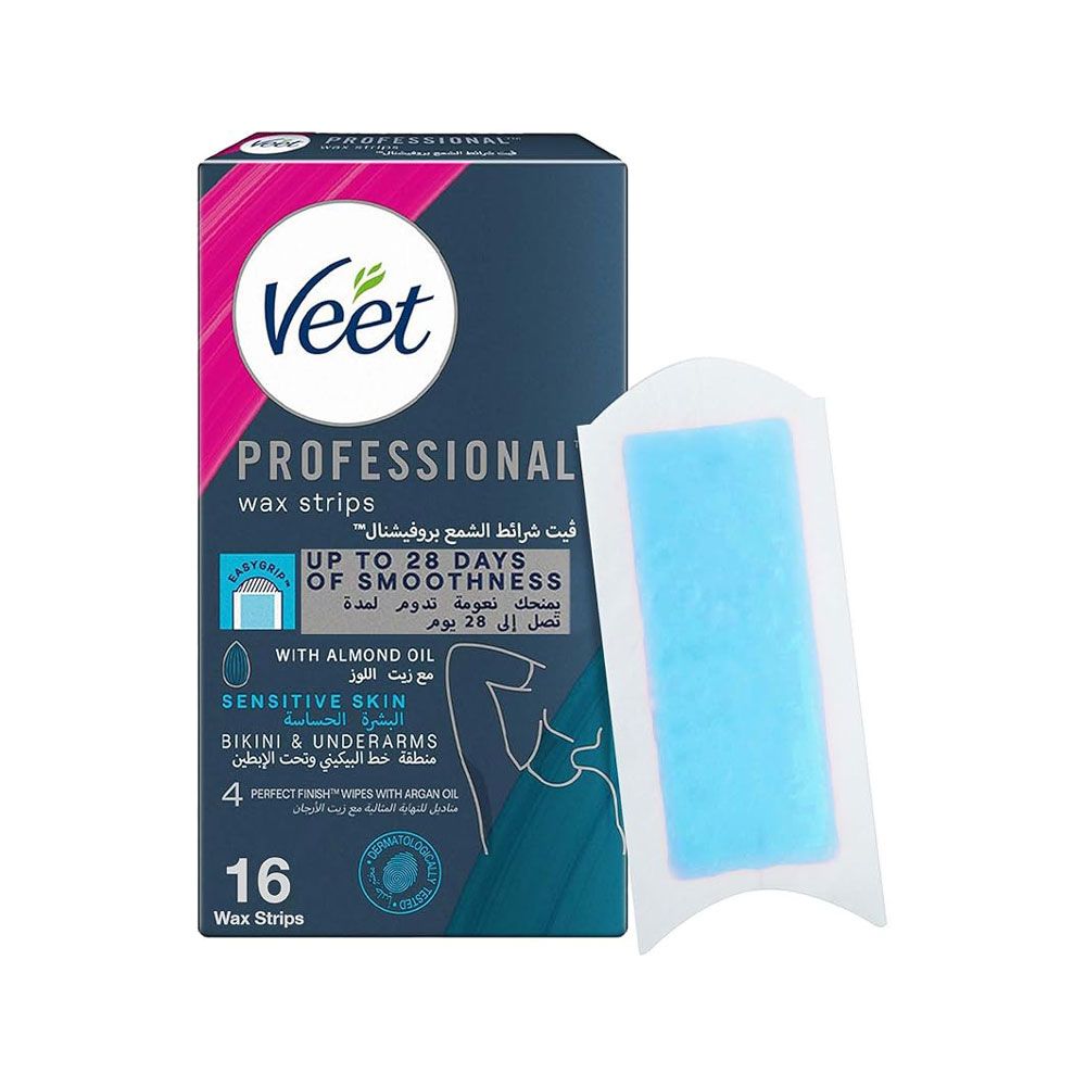 Veet - Professional™ Wax Strips, For Bikini & Underams, Sensitive Skin, With Almond Oil - 16 strips