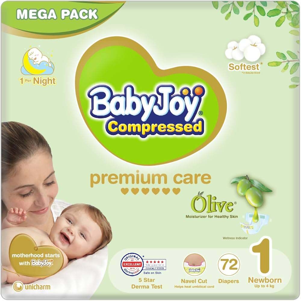BabyJoy - Olive Diapers Jampo -Number 1 NewBorn - 72 Pcs - 4+kg