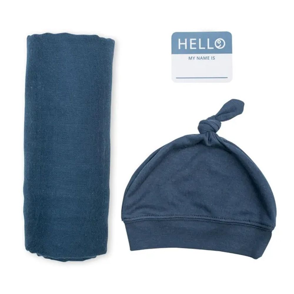 Lulujo - Hello World Swaddle & Hat Set - Navy