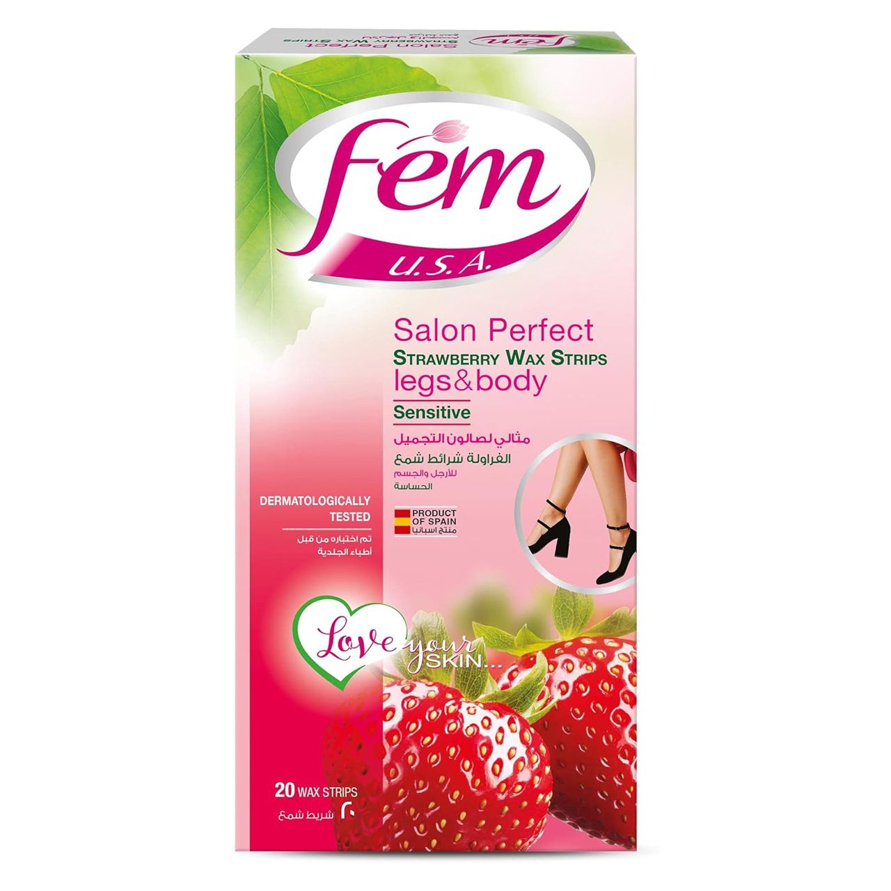 Fem - Salon Perfect Strawberry Wax Strips legs&Body - Sensitive - 20 Wax Strips