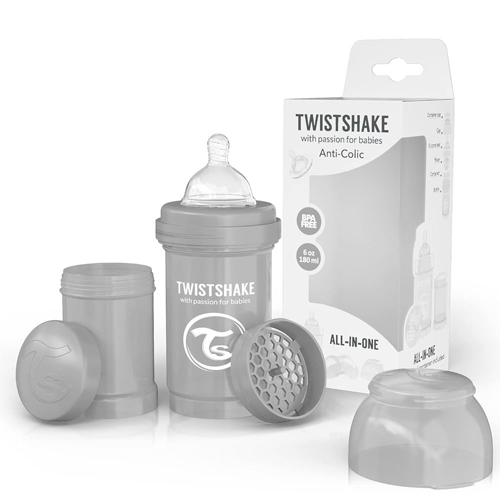 Twistshake - Baby Plastic Bottle 180 ml with Milk Container 100 ml +0 months - Gray