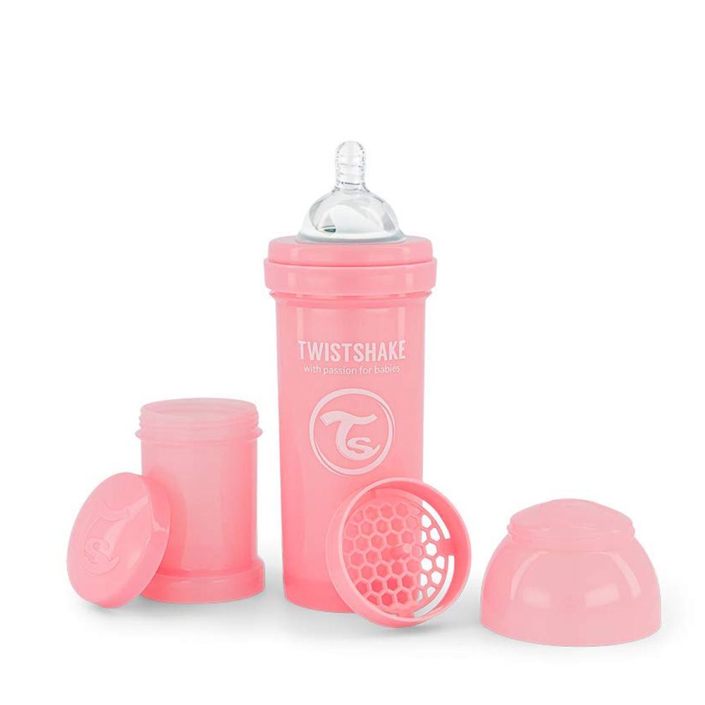 Twistshake - Baby Plastic Bottle 260 ml with Milk Container 100 ml +2 months - Pink