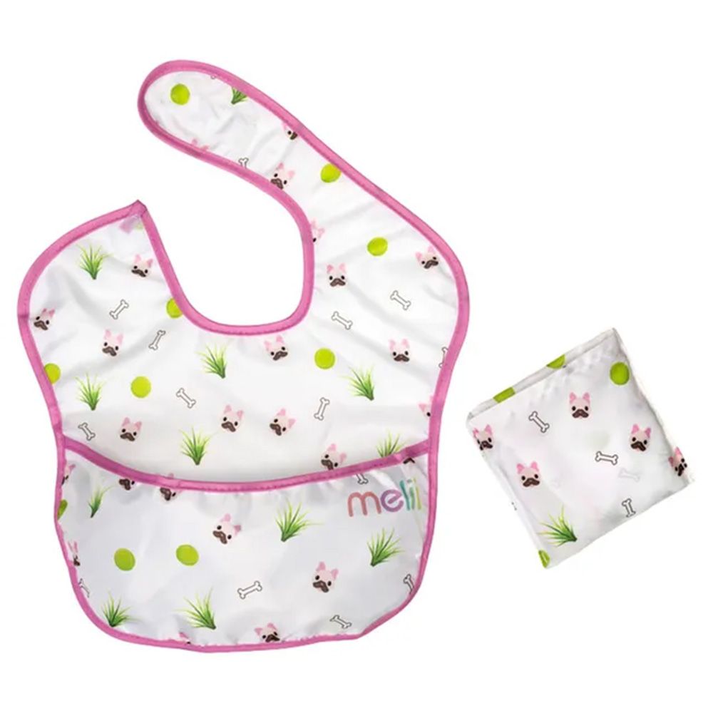 Melii - Fold Up Bib 2 Pack - White & Pink Bulldog