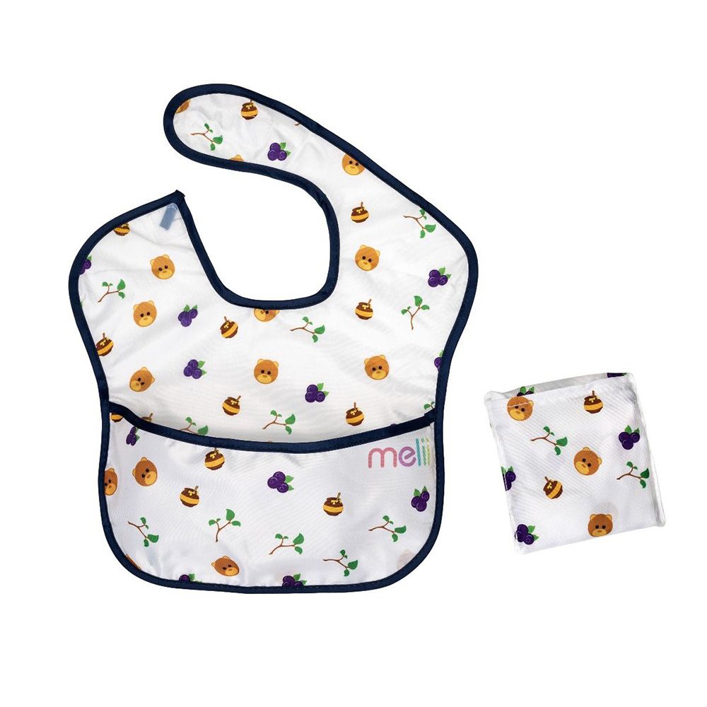 Melii - Fold Up Bib 2 Pack - White & Navy Bear
