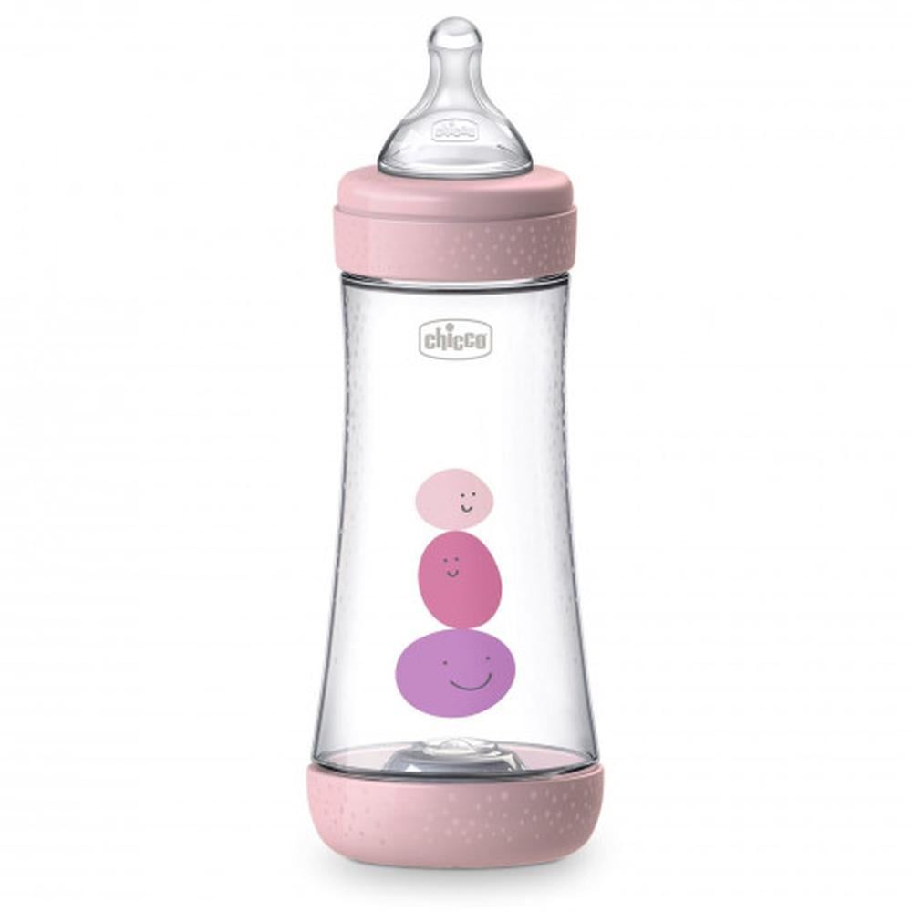 Chicco - Perfect 5 Feeding Bottle 300ml Fast Flow 4m+ Silicone - Pink