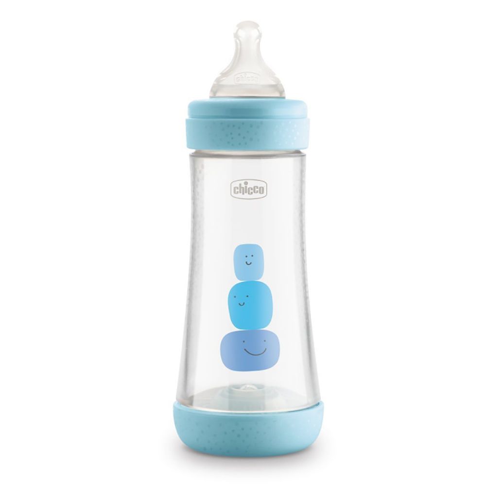 Chicco - Perfect 5 Feeding Bottle 300ml Fast Flow 4m+ Silicone - Blue