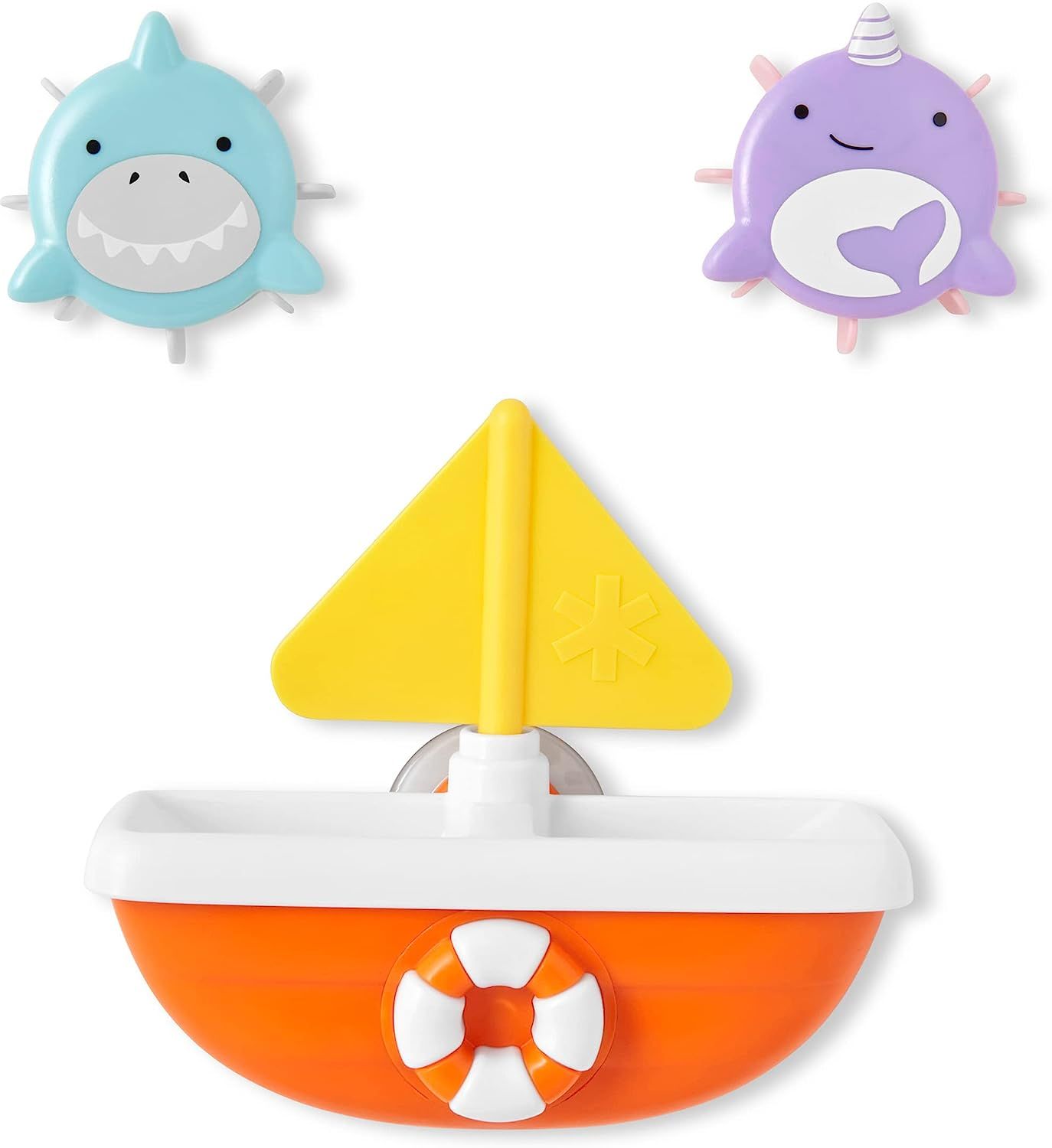 Skip Hop - Zoo Baby Bath Toy, Tip & Spin Boat, Shark/Narwhal