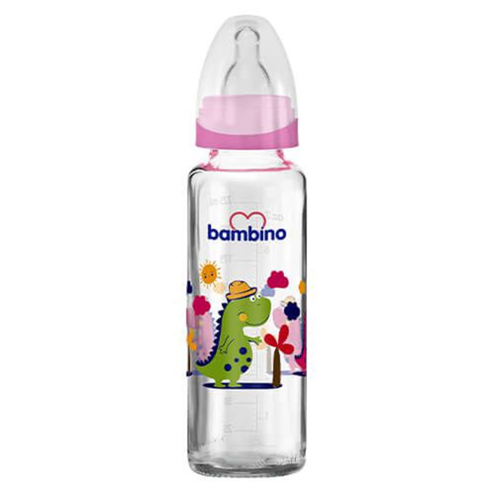 Bambino - Classic Glass Baby Bottle - 0-6 Months - 225ml – Pink