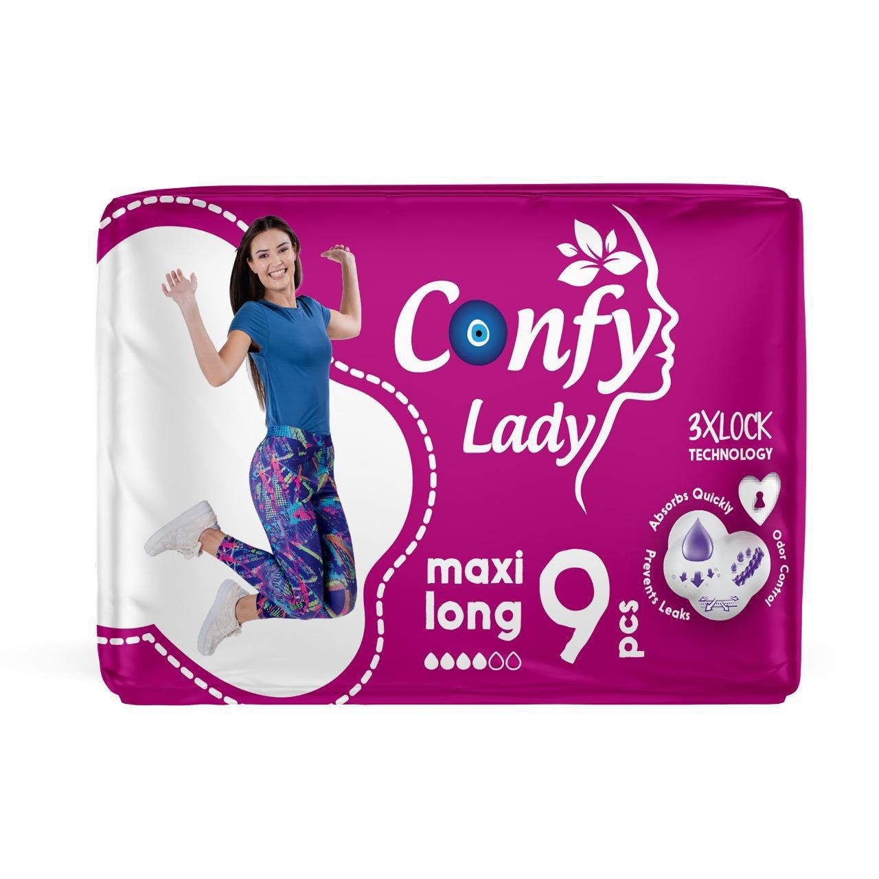 Confy - Lady Pad 3Xlock Maxi Long - 9Pcs