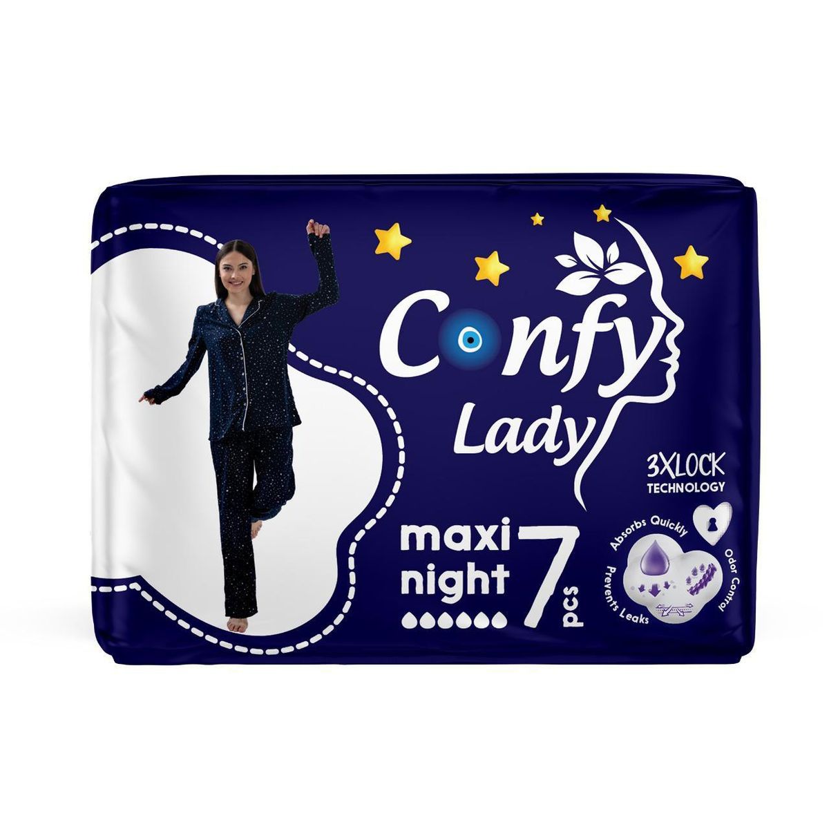 Confy - Lady Pad 3Xlock Maxi Night - 7Pcs