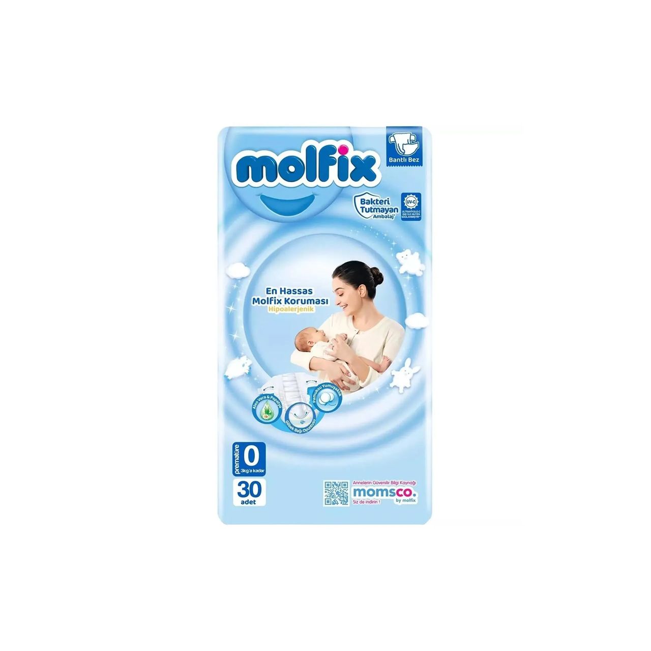 Molfix - Number 0 Newborn Tape Diaper Pack, 0-3kg - 30 Diapers