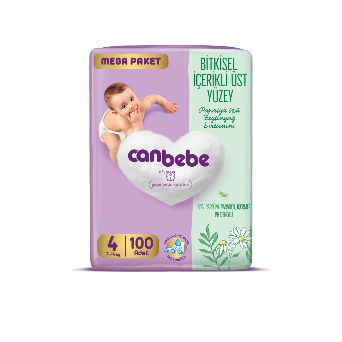 Canbebe - Number 4 - Baby Mega Pack Diapers, 7 - 14 kg- 100 Diapers