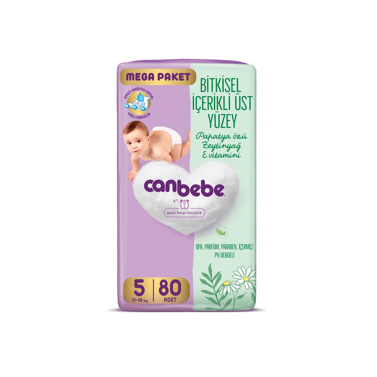 Canbebe - Number 5 - Baby Mega Pack Diapers, 11 - 18 kg- 80 Diapers