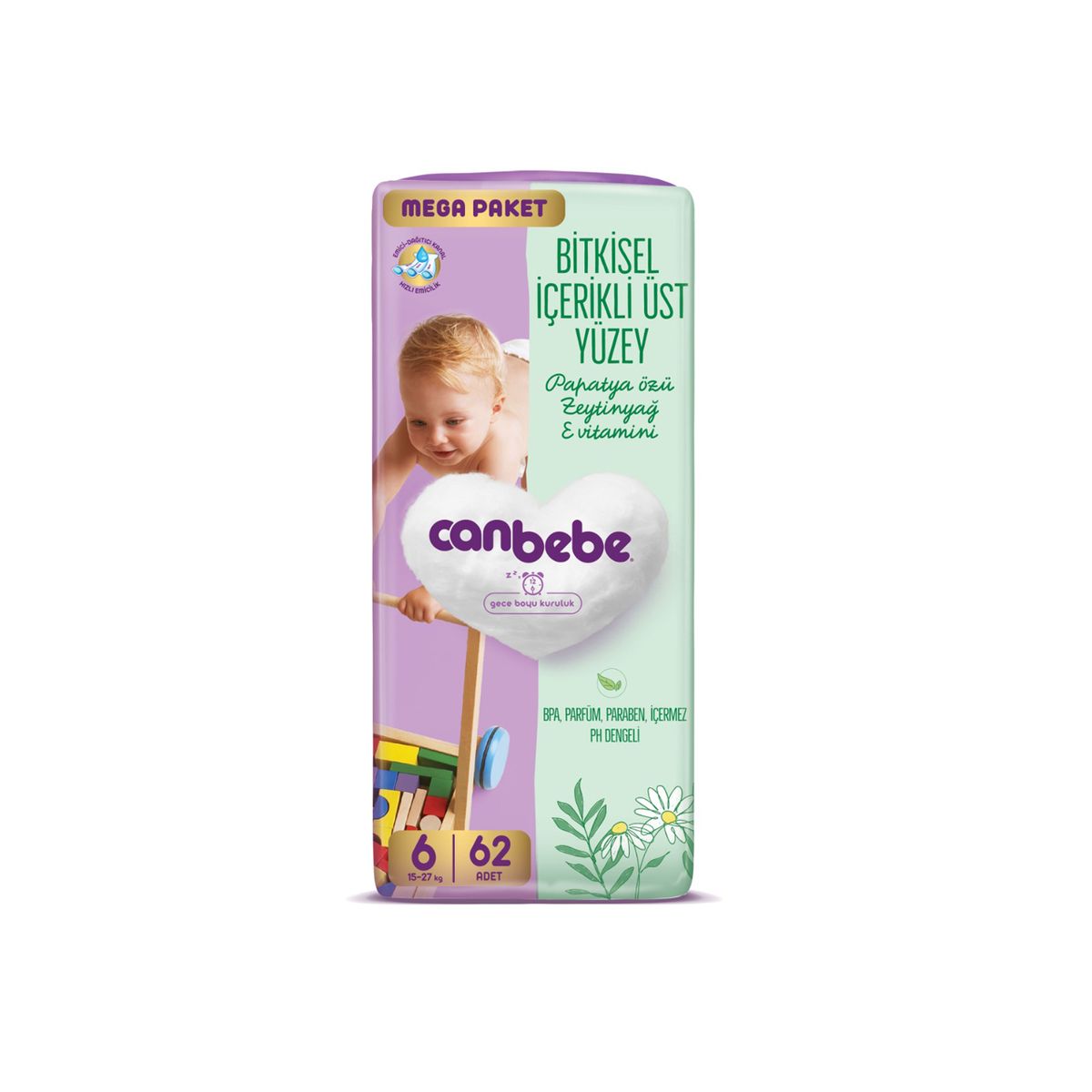 Canbebe - Number 6 - Baby Mega Pack Diapers, 15 - 27 kg- 62 Diapers