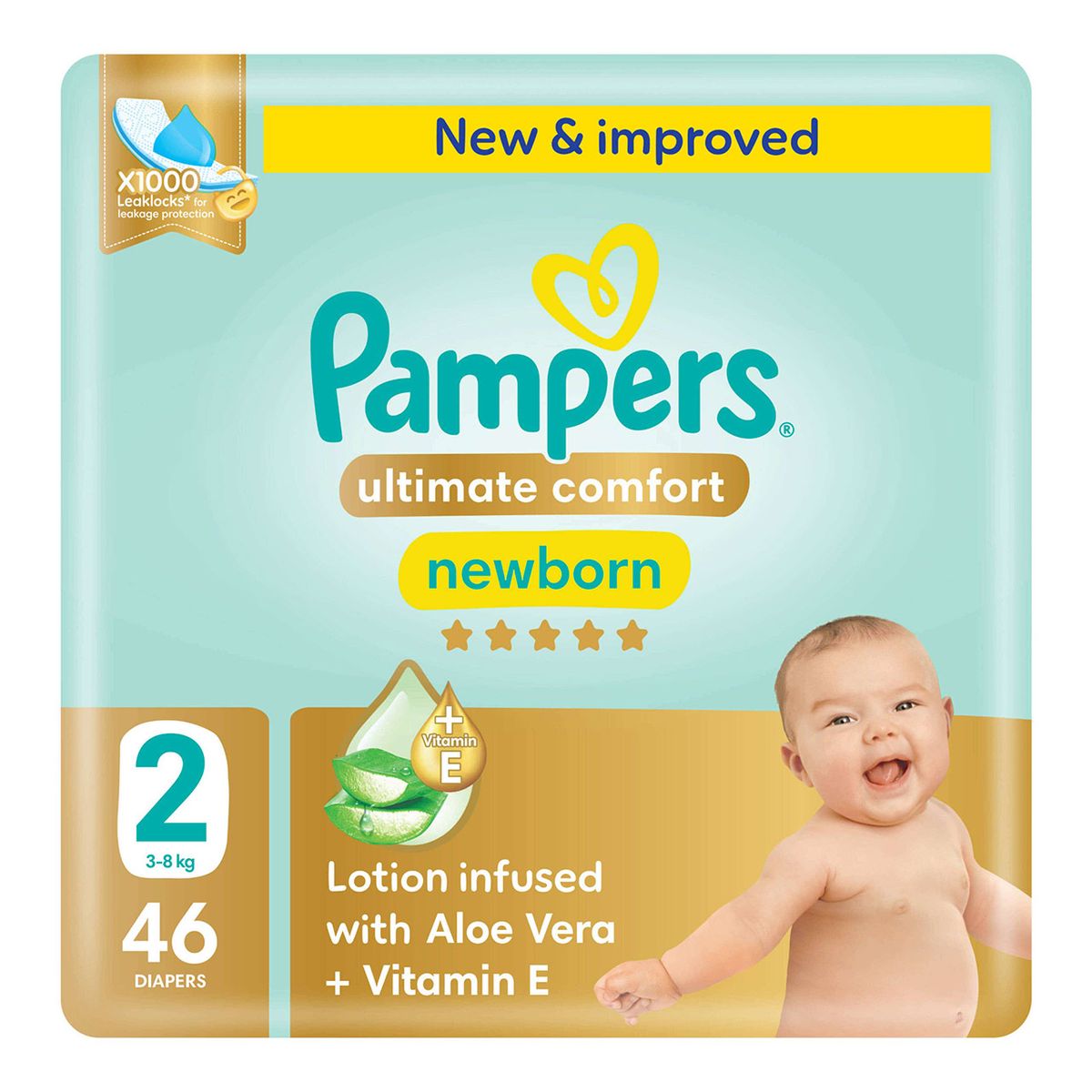 Pampers - Ultimate Comfort 2 Lotion Infused With Aloe Vera & Vitamin E Newborn Size 3-8kg - 46 Diapers