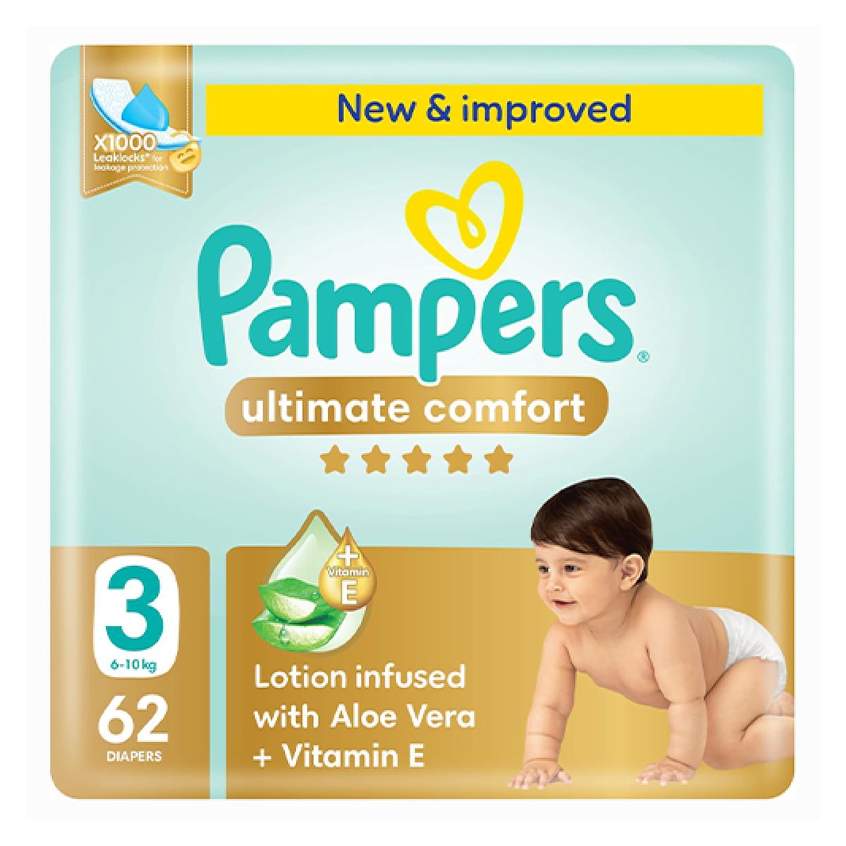 Pampers - Ultimate Comfort 3 Lotion Infused With Aloe Vera & Vitamin E Size 6-10kg - 62 Diapars