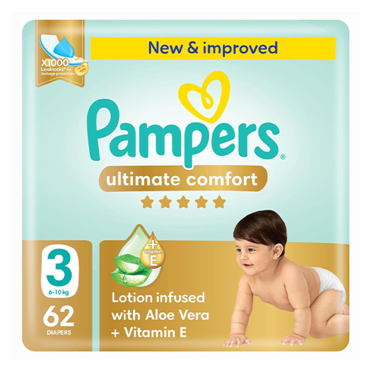 Pampers - Ultimate Comfort 3 Lotion Infused With Aloe Vera & Vitamin E Size 6-10kg - 62 Diapars
