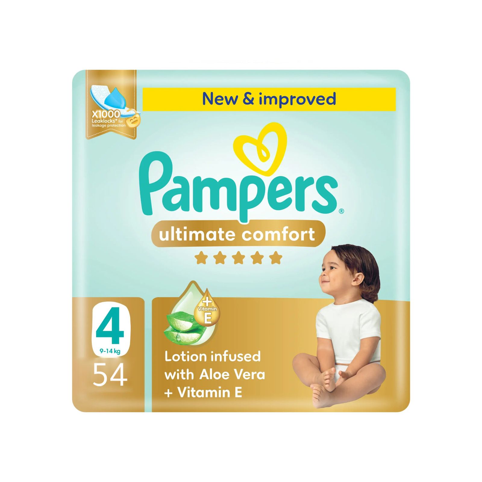 Pampers - Ultimate Comfort 4 Lotion Infused With Aloe Vera & Vitamin E Size 9-14kg - 54 Diapars