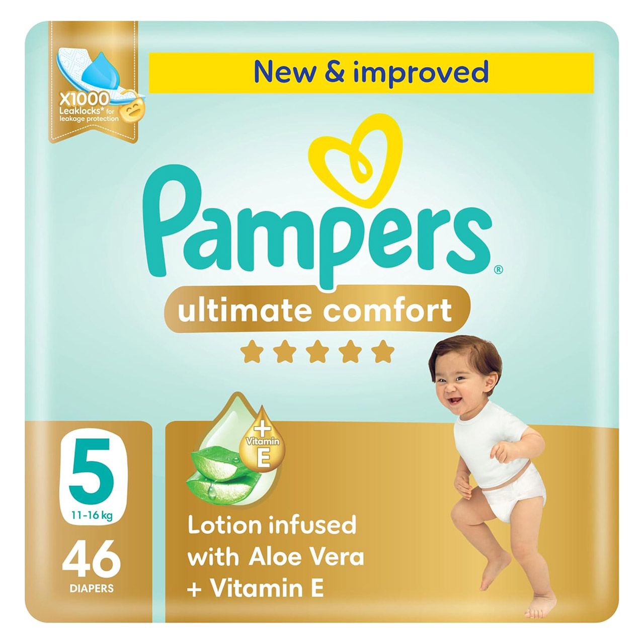 Pampers - Ultimate Comfort 5 Lotion Infused With Aloe Vera & Vitamin E Size 11-16kg - 46 Diapers