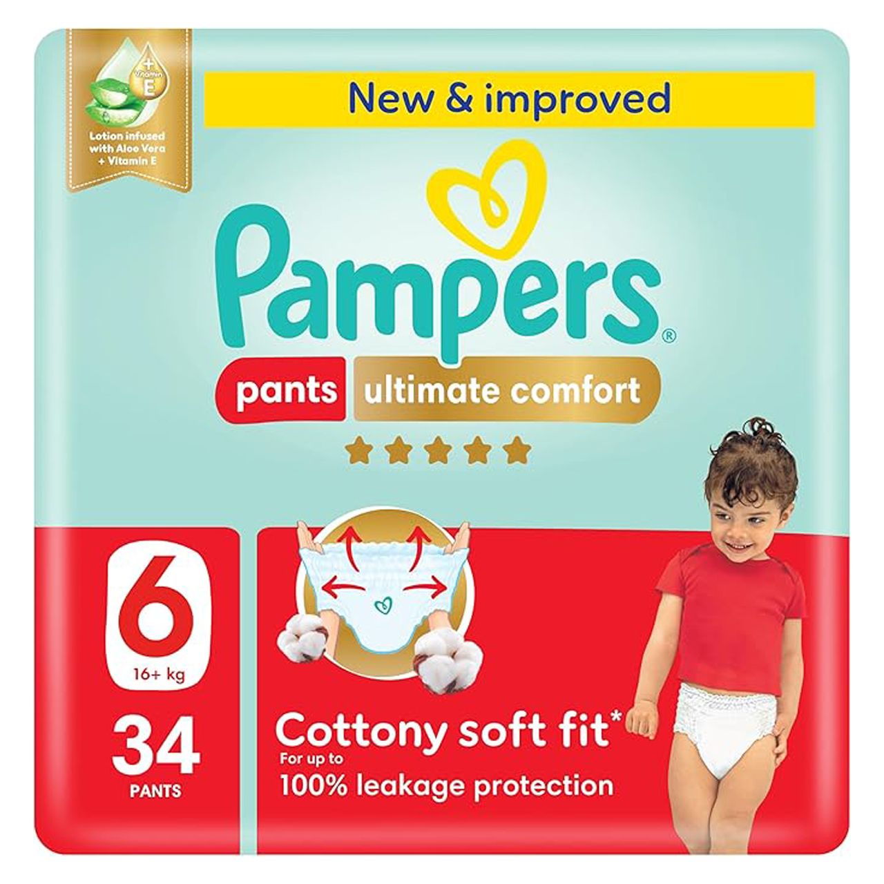 Pampers - Mega Ultimate Comfort Pants 6 Lotion Infused With Aloe Vera & Vitamin E Size +16 kg - 34Diapers